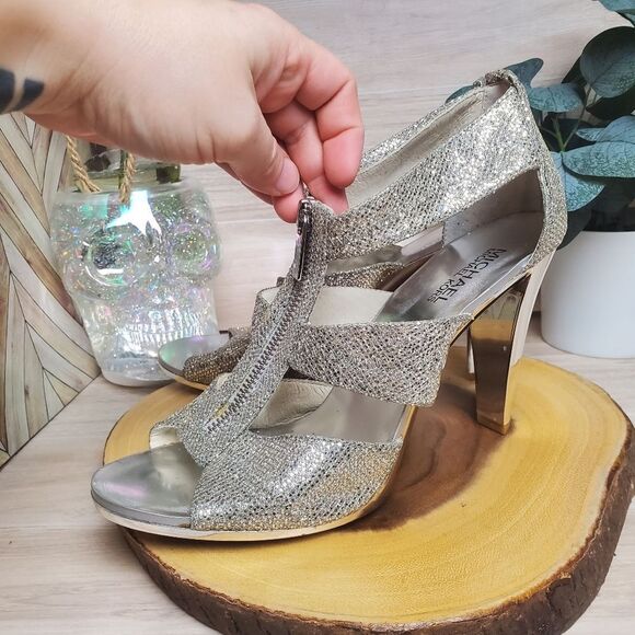 Michael Kors Heels Berkley T-Strap Shine Crinkled Python Zipper Women's Size 9 * - Picture 5 of 7